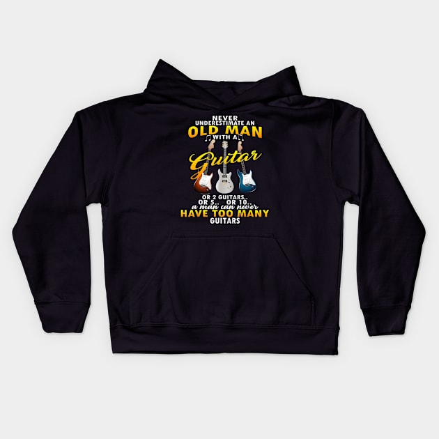 Never Underestimate An Old Man With A Guitar Kids Hoodie by LaurieAndrew